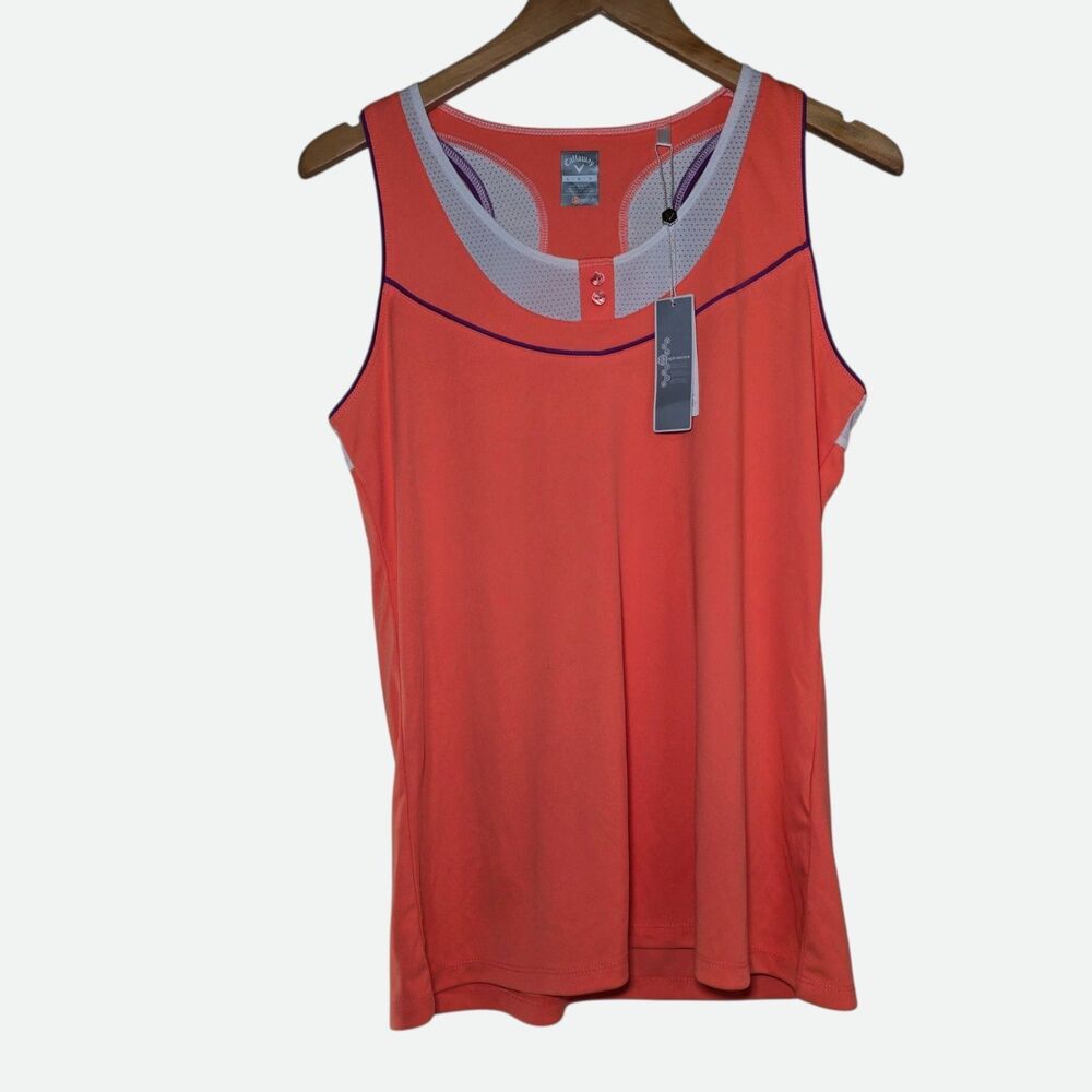 Callaway Womens Golf Tank Top Large Coral Pink Mesh Opti-Dri Racerback NWT